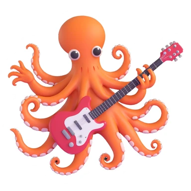 happy octopus with multiple arms playing guitar sticker