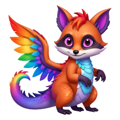 black female raccoon dragon hybrid with rainbow colored wings and purple eyes giving a hug to a red female fox dragon hybrid with rainbow colored wings and orange eyes sticker