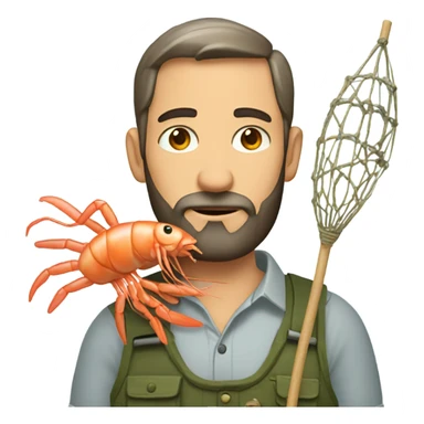 White Cajun man wearing a beard catching shrimps  sticker