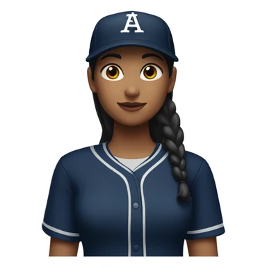 Black long hair girl wearing navy ballcap emblazoned with a G logo and baseball uniform sticker