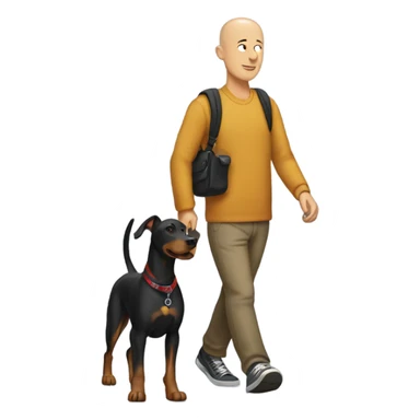 Bald man walking a Doberman  sticker