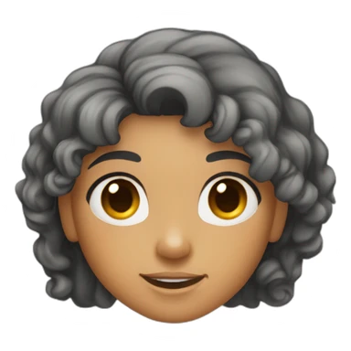 a light skin girl with curly black hair long and black eyes and a orange shirt pointing at somthing sticker