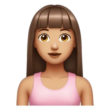 cute girl with dark brown eyes and long, straight rose hair with fringe and wearing pink tank top sticker