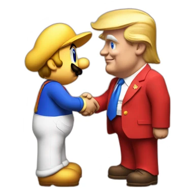 Donald Trump shakes hand with Supermario sticker