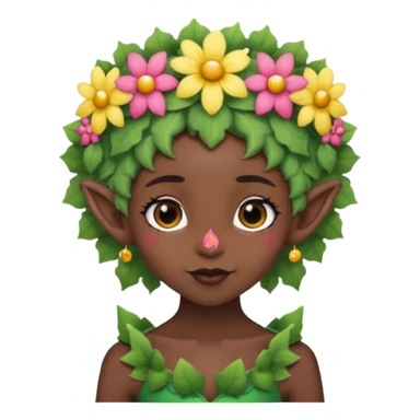 tiny Elf with Flower Crown, curley hair, black sticker