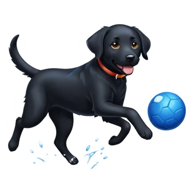 Black lab running after blue ball  sticker