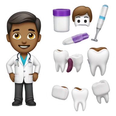 a dentist pediatric with hair back short, scrub purple and snickers  sticker