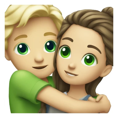 Blonde boy blue eyes  hugging brunette girl with green  eyes sticker