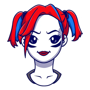 Harley Quinn style hair with red and blue ponytails sticker