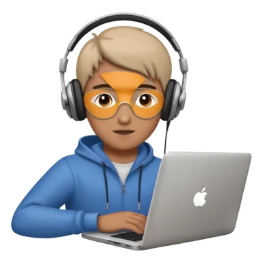 laptop ile çalışan kulaklık tana biri, bilgisayar logosuz olsun sticker