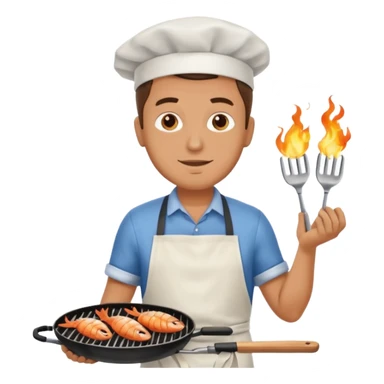 man grilling seafood on a sizzling grill sticker
