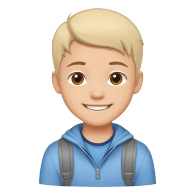 Cartoon avatar sticker of a young person, friendly smile, modern outfit, clean vector illustration, thick outline, flat colors, simple background, sticker style, high quality, transparent background sticker