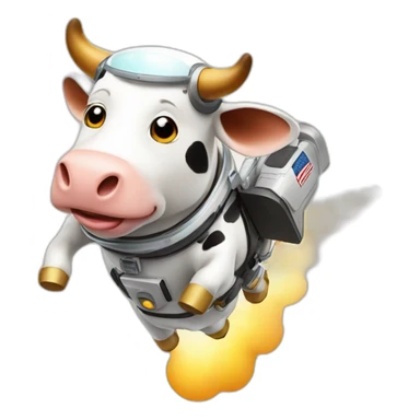 cow flying to space while wearing a jetpack sticker