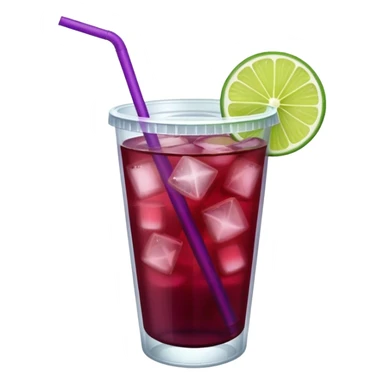 maroon purple cocktail with a lime in a plastic cup with lid and straw  sticker