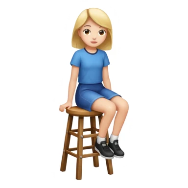 a girl is sitting on a stool whole body toward left side sticker