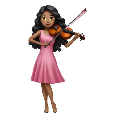 Super long black hair - white girl- playing violin- pink dress sticker