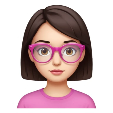 to give birth to a brunette girl who wears semi-transparent pink glasses and has short dark brown hair. sticker