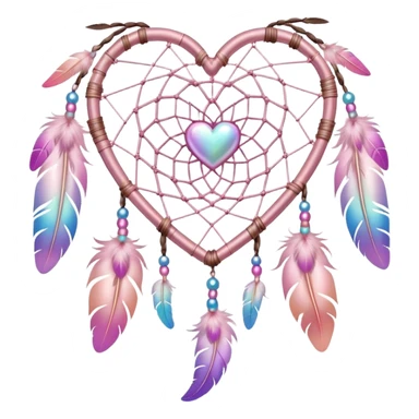 Iridescent pastel pink heart-shaped dreamcatcher sticker