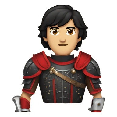 Vintage Tanned man with black hair pointed chin and stern face wearing red and black armour holding sword vintage intricate patterns sticker