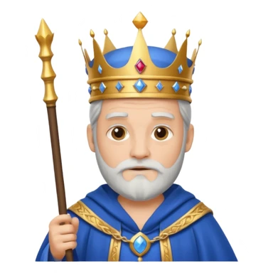 Bearded King, Wise king with short white beard, royal staff in hand, wearing crown, blue
 sticker