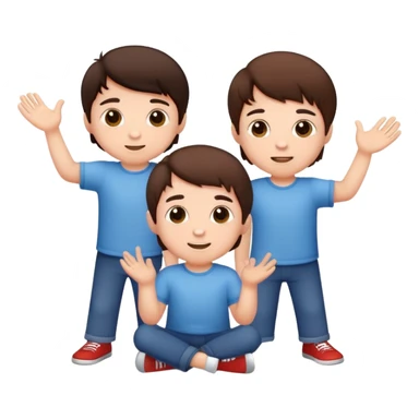Three cute little brunette brothers playing  sticker