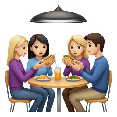 friends eating lunch, face each other, indoor, three people sticker