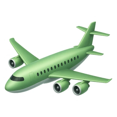 Remove any stars from the airplane. Add one turbine on each wing. Keep the airplane light green. No background. sticker