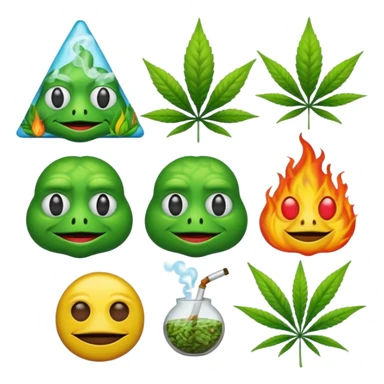 fait moi un pack demojis De fumeur pas avec les emojis de base mais des inventé type tete de beuh feuille de pepe grenouille sous weed lsd etc.. sticker