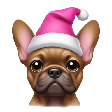Brown frenchie with a pink Christmas hat sticker