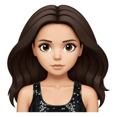 Victoria Beckham with dark brown hair, black sequin crop top sticker