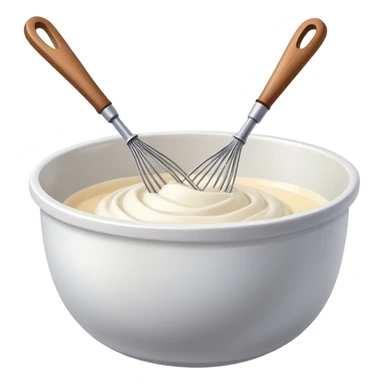 Cinematic Realistic Whisk & Mixing Bowl, a well-used metal whisk resting in a smooth ceramic mixing bowl, light reflecting off the whisk’s polished surface, subtle smears of batter along the rim, glowing with a sense of warmth and creativity. sticker