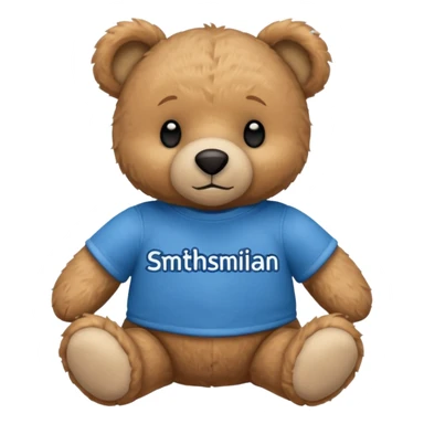 teddy bear wearing a blue tshirt that says smithsonian sticker