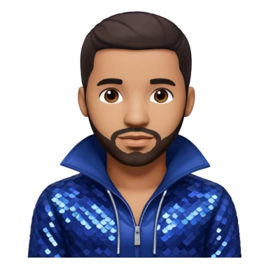 Drake with dark brown hair, indigo sequin outfit sticker