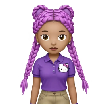 hello kitty wearing purple polo shirt and kyaki pants with long box braids sticker