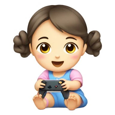korean baby girl playing nintendo sticker