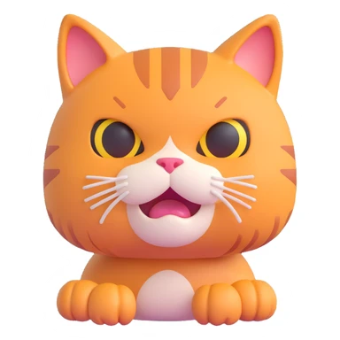 muscle cat, 3D emoji style, exaggerated muscles, cute face sticker