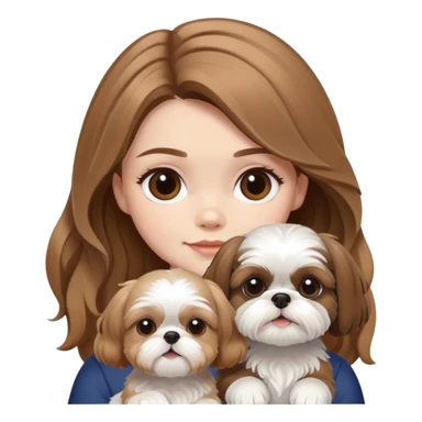 medium wavy light brown hair girl with a white and brown shih tzu sticker