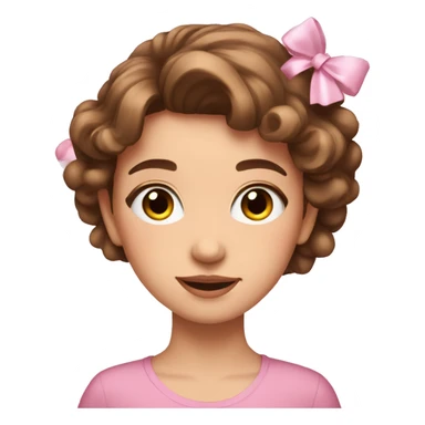 A cute young woman with brown hair and many small pink bows and sparkles around her sticker