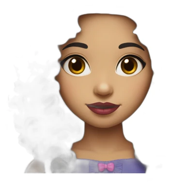 A cute Métis girl with a very clear complexion. She has black hair with large curls, which descend to her shoulders, and a pink lipstick on luscious lips. sticker