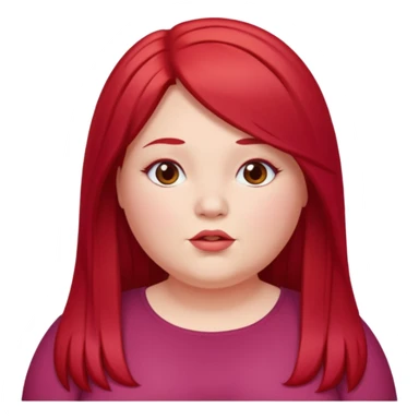 chubby white woman cherry red long straight hair parted middle sticker