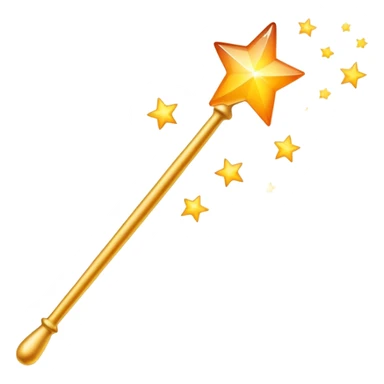Classic magic wand like Apple's emoji but with yellow stars featuring a smooth yellow-to-orange gradient, sparkly magical effect sticker