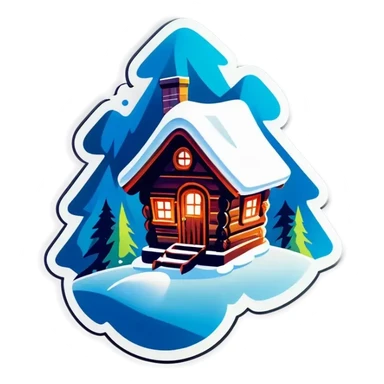 Schneebedeckte Hütte im Wald mit einem Glasdach Nordlichter am Himmel sticker