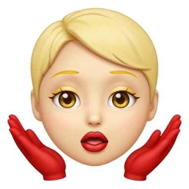 emoji with big anime like eyes like big cute eyes, puckered lips, red cheeks, Little excited clasp with their hands up by their cheeks, yellow skilled emoji no hair  sticker