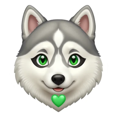 happy husky with bright green heart-shaped pupils sticker