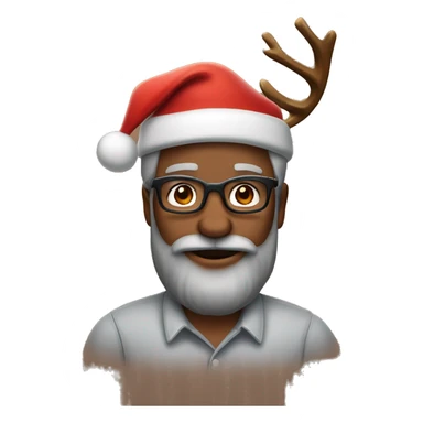 A 50 years brown skin man who has beard, glasses, and use Santa’s hat and two diadems of Rudolf the reindeer  sticker
