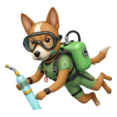 dog wearing scuba green gear dive into the sea with diver mask and oxygen tank sticker