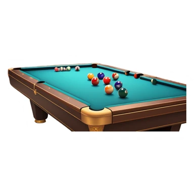 A well-arranged pool table with colorful billiard balls neatly placed, and a cue stick poised to take a shot. The setting is a dimly lit room with a focused atmosphere, highlighting the precision and strategy involved in the game of billiards. sticker