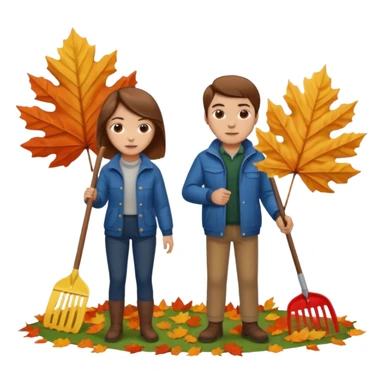 a couple man and woman both brown hair light skin racking leafs sticker