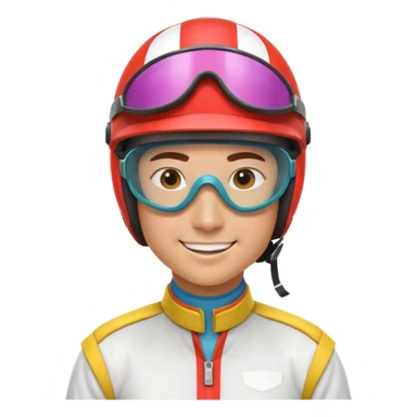 horse race jockey portrait, head and shoulders only, wearing colorful racing helmet and goggles, sporty uniform collar, confident smile, 3D cartoon, mobile game icon style, clean background, no text, no watermark
 sticker