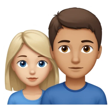 Una pareja heterosexual. La chica de piel blanca pero bronceada (española), pelo al estilo wolfcut castaño oscuro, ojos marrones. El chico de piel blanca, ojos azules y pelo castaño claro, tirando para rubio oscuro. sticker